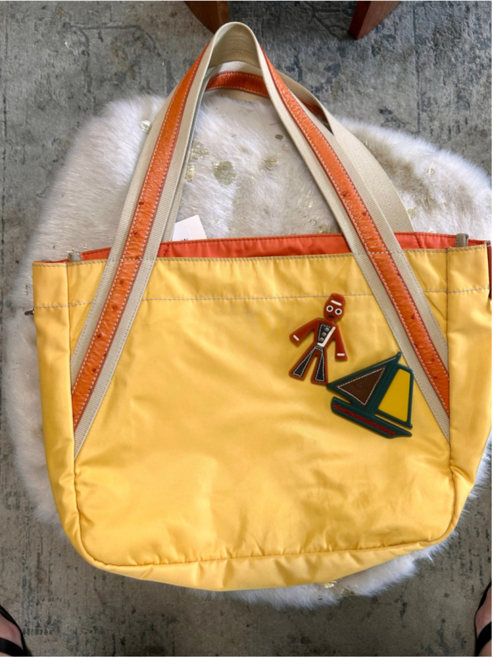 Preowned Prada Nylon Beach Tote Bag, One Size, Yellow and Orange